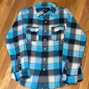 AEO American Eagle Men’s Blue& White Flannel Shirt Athletic Fit Size Large
